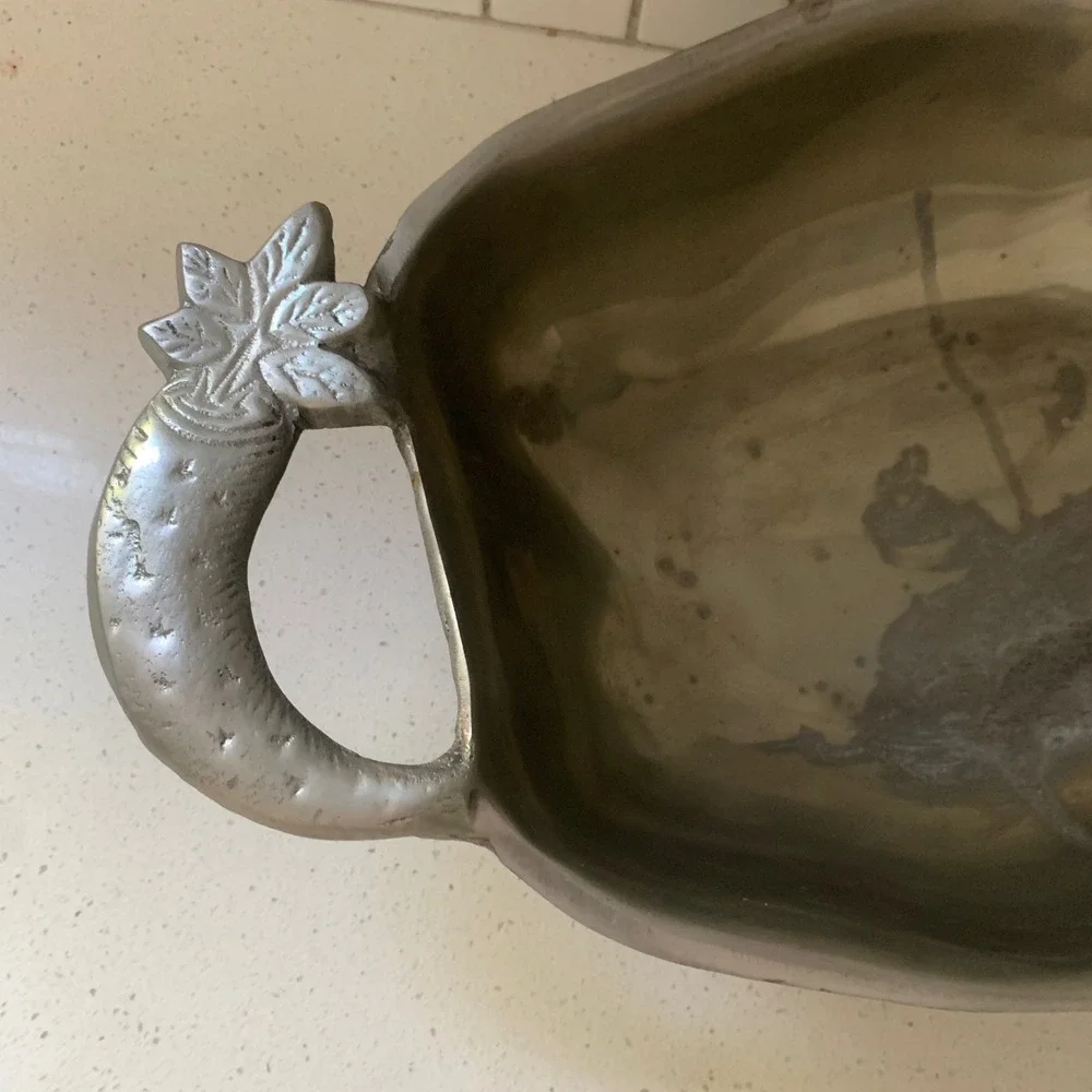 Arthur Court Pewter Rabbit Footed Serving Bowl Carrot‎ Handles 18.5 Inch Easter